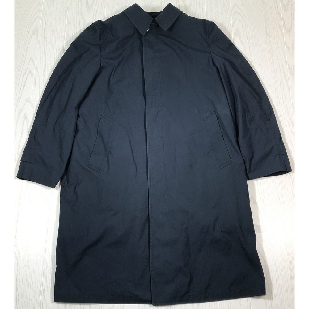 Vintage London Fog Maincoat 42R Navy Raincoat Zip Faux Fur Liner USA Made 80s